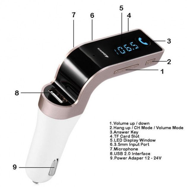 Модулятор FM MOD G7 Bluetooth, Блютуз модулятор в машину, Фм модулятор блютуз в машину. Цвет: серый
