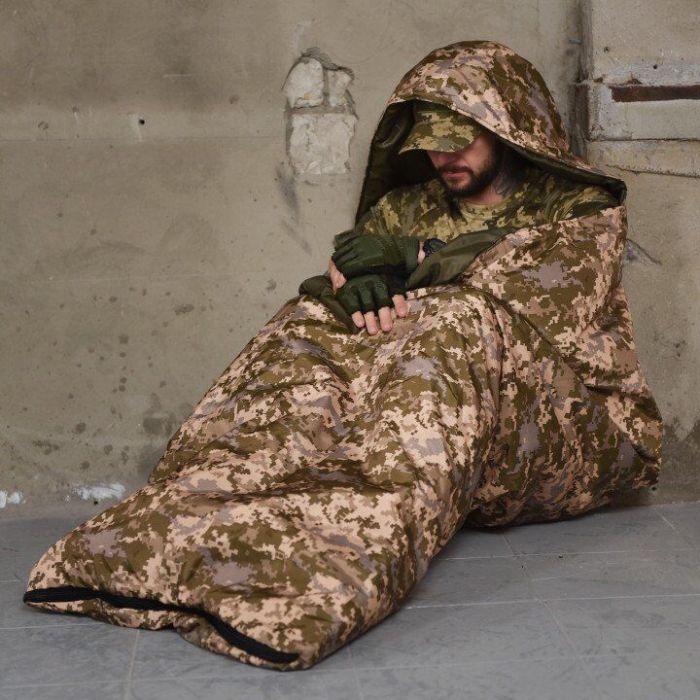 Большой спальный мешок до -25, тактический зимний спальник, военный пиксель