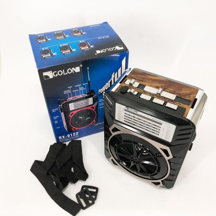 Радиоприемник GOLON RX-9122 портативная колонка всеволновое переносное радио FM фонарь LED. Цвет: коричневый