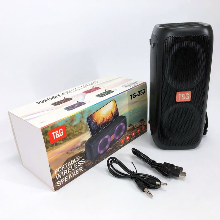 Портативная колонка TG333 2x5W с RGB подсветкой, громкая блютуз колонка. Цвет: черный
