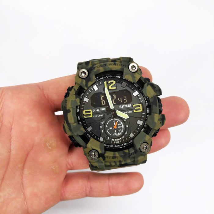 Часы наручные мужские SKMEI 1965CMGN CAMO GREEN, военные мужские наручные часы зеленые. Цвет: камуфляж