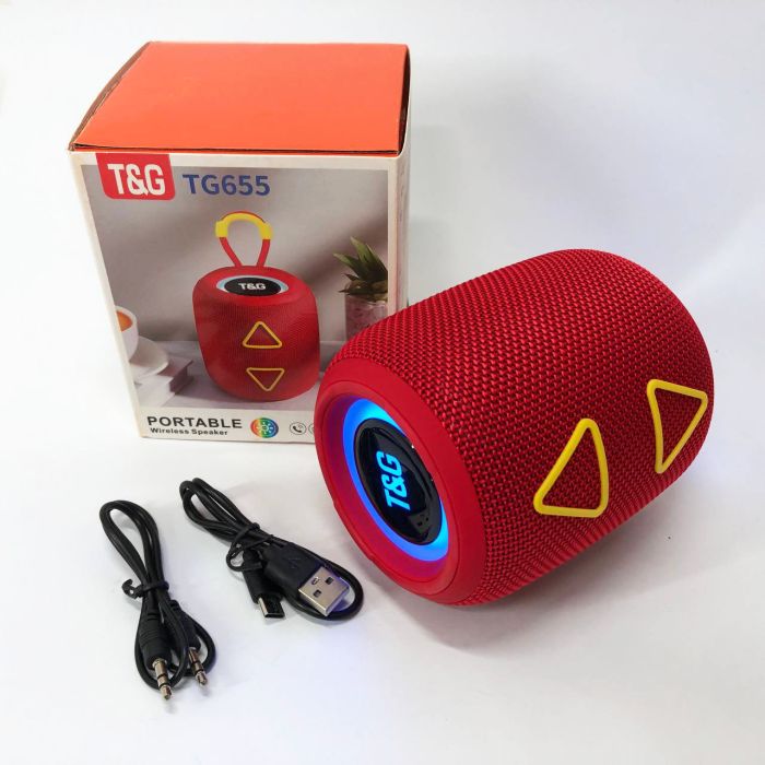 Портативная колонка TG655 5W с RGB подсветкой и ремешком, беспроводная колонка мощная. Цвет: красный