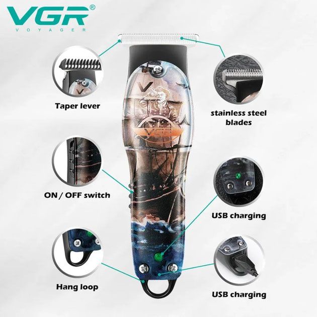 Профессиональный триммер для стрижки волос и бороды VGR V-953 с насадками, окантовочная машинка