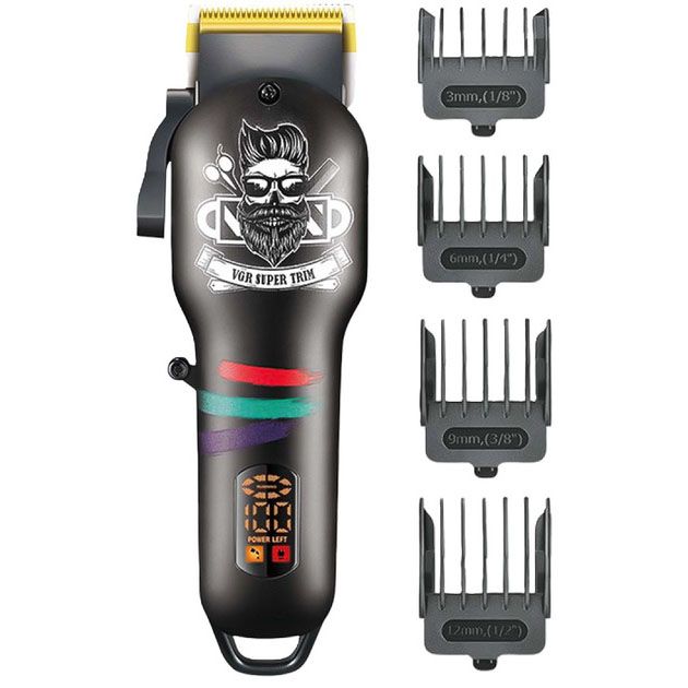 Машинка для стрижки волос и бороды профессиональная VGR V-699 B с насадками и LED дисплеем. Цвет: черный