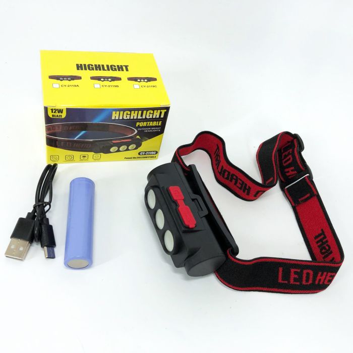 Фонарь налобный PLD-2119B-XPE+2COB(white+red), Фонарь на голову для рыбалки, Водонепроницаемый фонарик