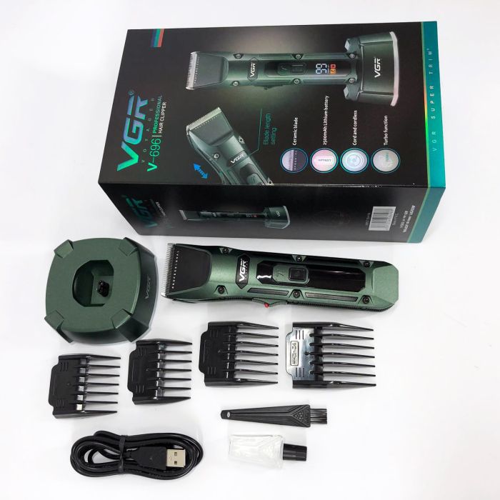 Аккумуляторная беспроводная машинка для стрижки волос VGR V-696 с LED дисплеем и ТУРБО режимом