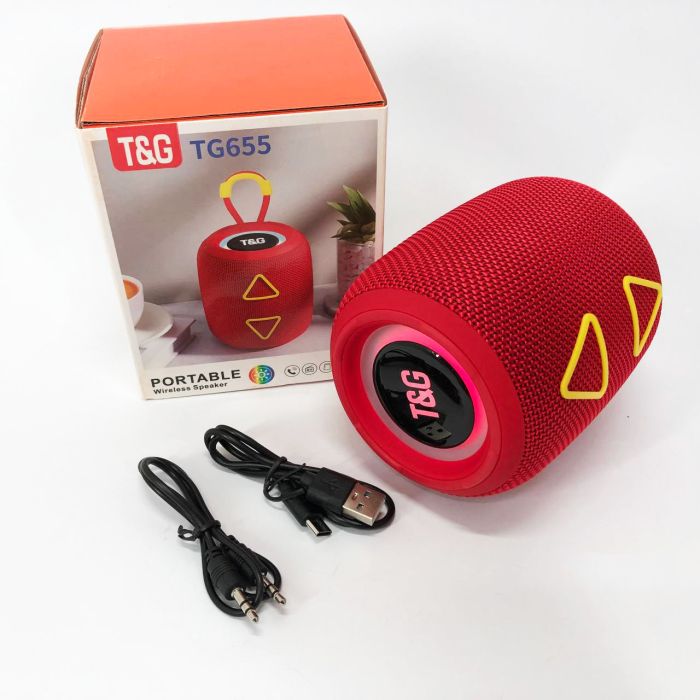 Портативная колонка TG655 5W с RGB подсветкой и ремешком, беспроводная колонка мощная. Цвет: красный
