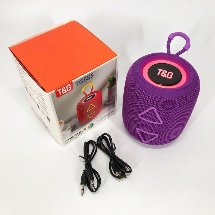 Портативная колонка TG655 5W с RGB подсветкой и ремешком, Аккумуляторная для музыки. Цвет: фиолетовый