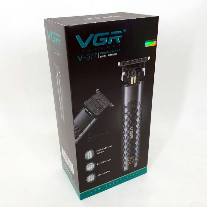 Триммер для стрижки волос, усов, бороды VGR V-077 с USB зарядкой, корпус металл, триммер беспроводной
