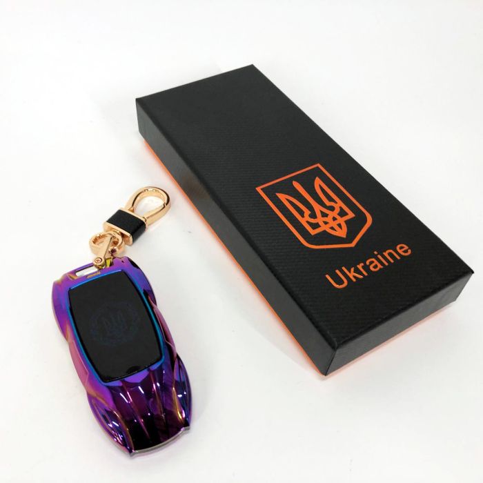 Электрическая зажигалка-брелок Украина с USB-зарядкой и подсветкой HL-468, с гравировкой. Цвет: хамелеон