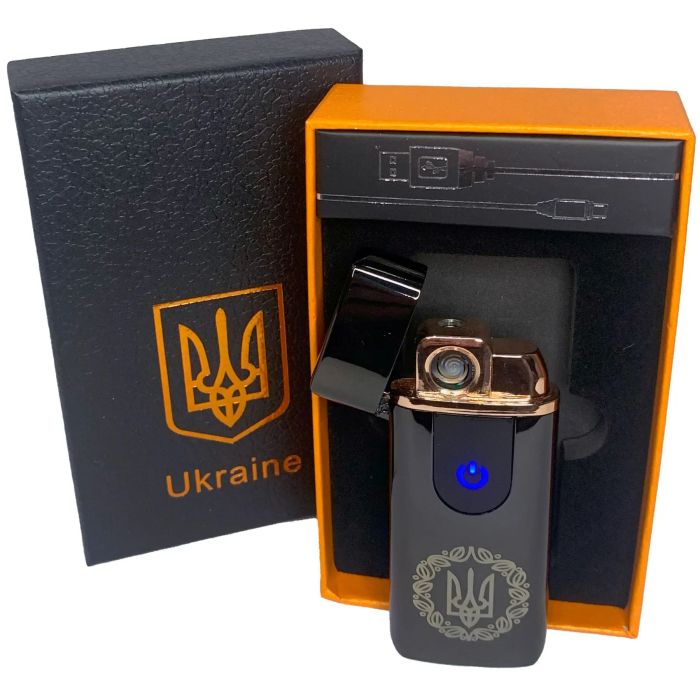 Электрическая и газовая зажигалка Украина с USB-зарядкой HL-435, зажигалка необычная. Цвет: черный