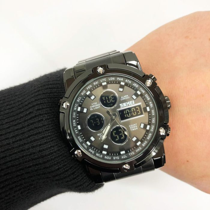 Часы наручные мужские SKMEI 1389BK BLACK, водонепроницаемые мужские часы. Цвет: черный