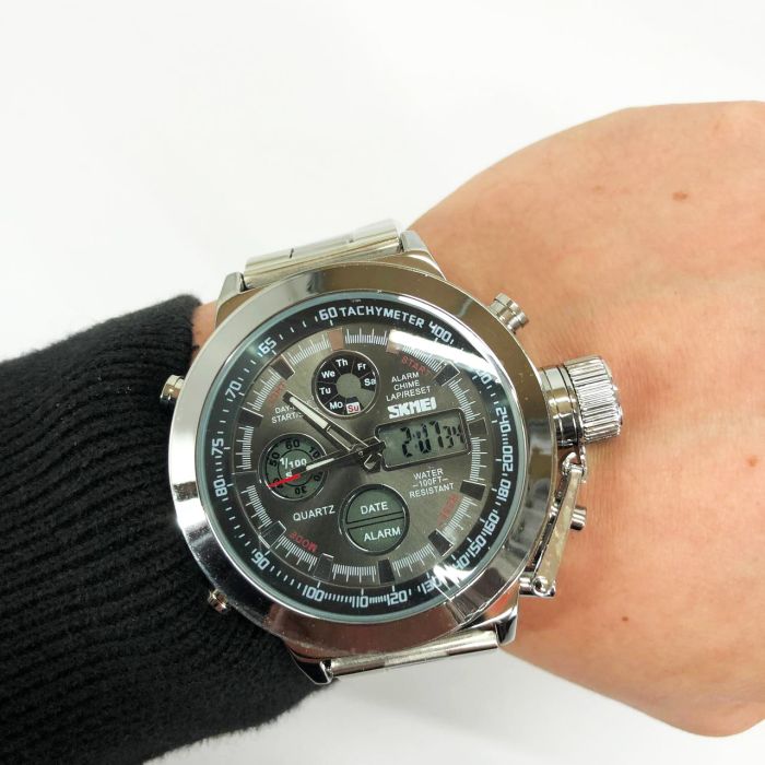 Часы наручные мужские SKMEI 1515SI SILVER, водонепроницаемые мужские часы. Цвет: серебряный