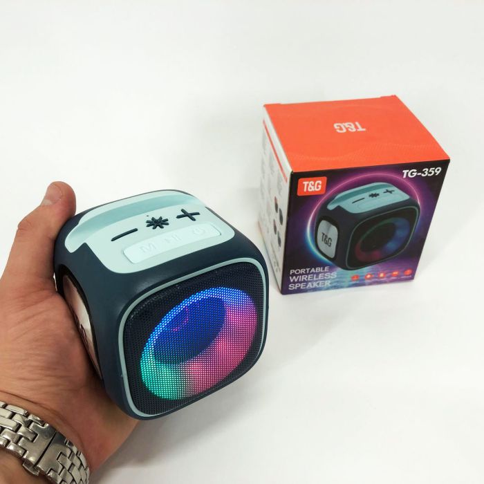Портативная Bluetooth колонка TG359 7W с RGB подсветкой, аккумуляторная колонка для музыки. Цвет: синий