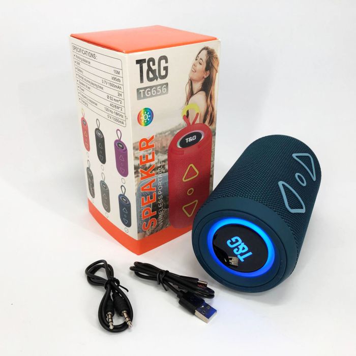 Bluetooth колонка портативная TG656 FM-радио, мощная переносная акустическая колонка. Цвет: синий