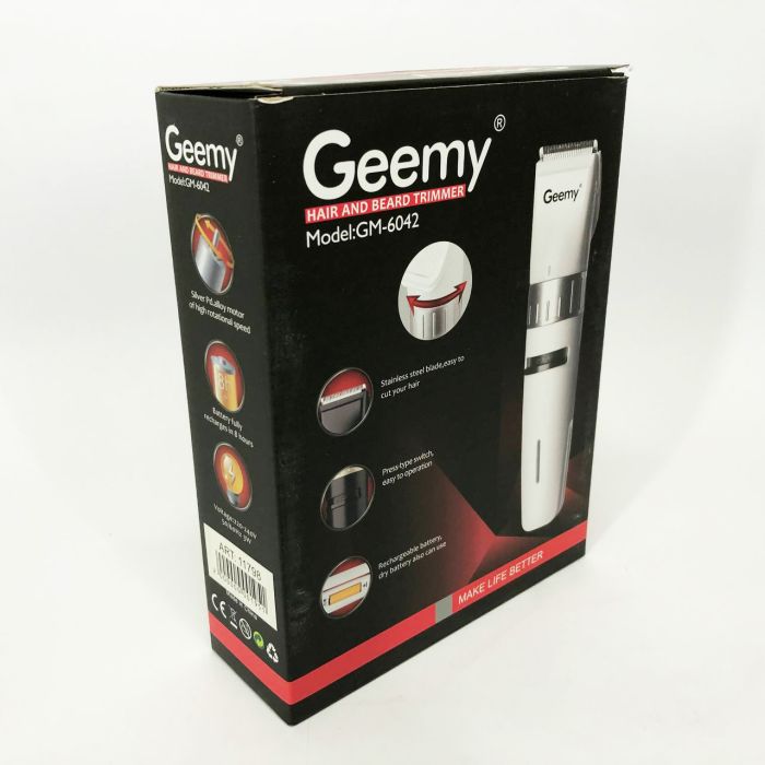 Аккумуляторная машинка для стрижки волос Gemei GM-6042, подстригательная машинка. Цвет: белый