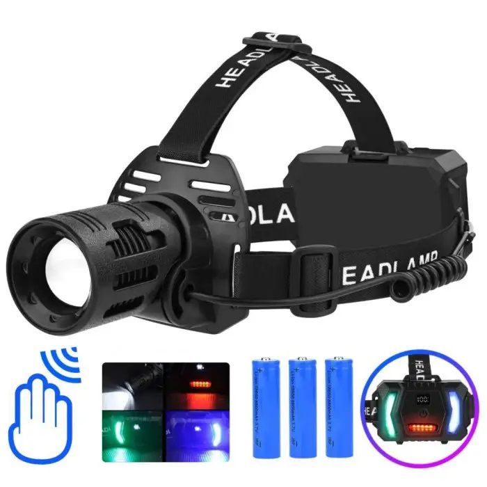 Фонарик налобный CARBON BL-2322-TG+3LED (White+red+blue+green), Фонарик военный светодиодный налобный