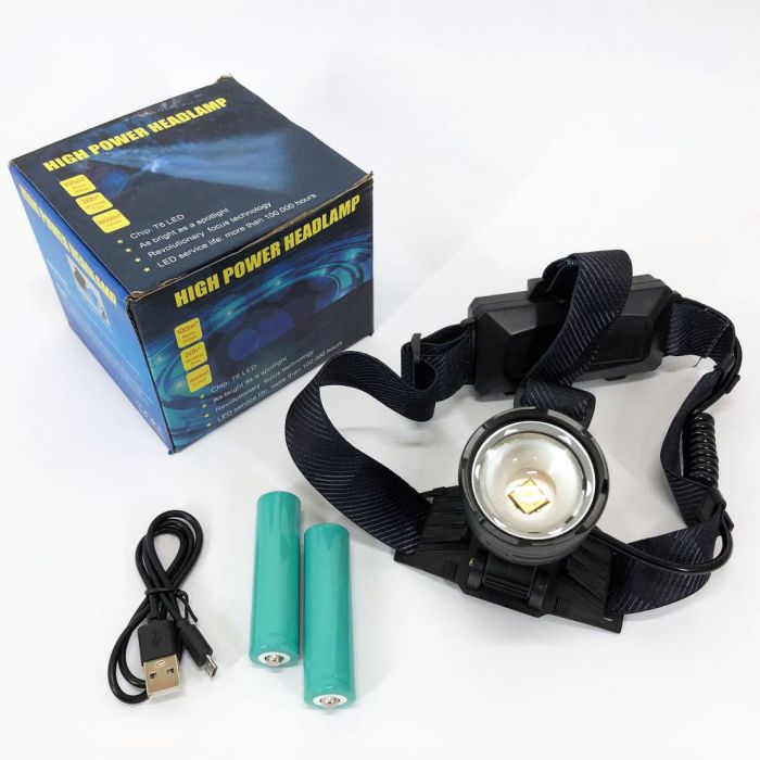 Фонарь налобный мощный Bailong BL-8075-2-GT100, 3 режима, Zoom, алюминий, аккум 2*18650, USB кабель