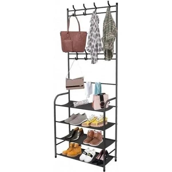 Вешалка для одежды в прихожую New simple floor clothes rack с полками для обуви металл