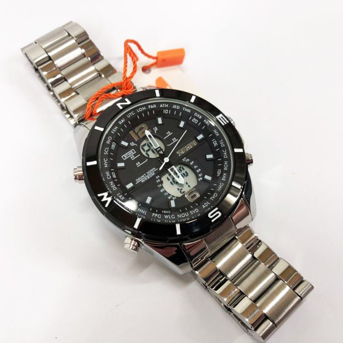 Часы наручные мужские SKMEI 1670SIWT SILVER-WHITE, часы тактические противоударные. Цвет: серебряный
