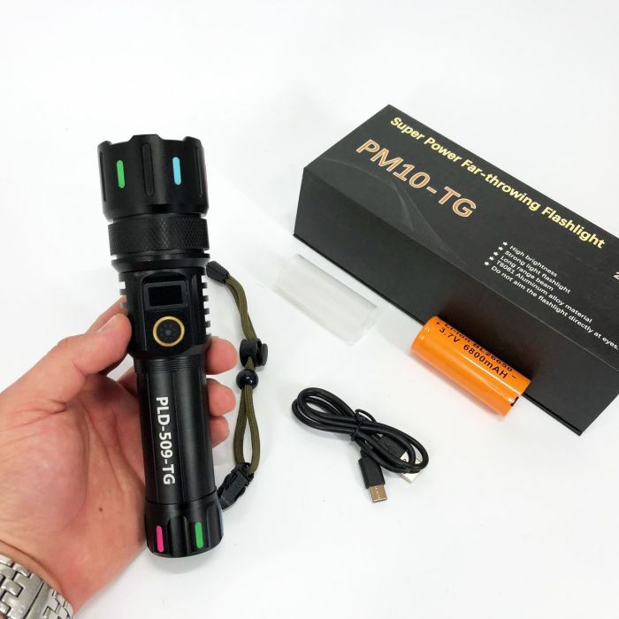 Фонарь ручной аккумуляторный PLD-509 power bank, Фонарик тактический аккумуляторный ручной, яркий фонарик
