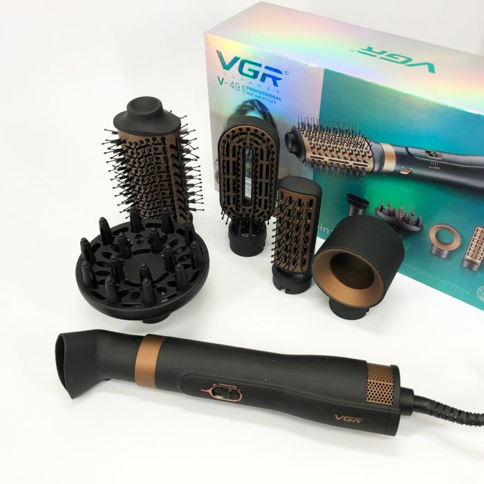 Фен стайлер для укладки и завивки волос VGR V-491 6 в 1, Professional, 1000 Вт, Фен с насадками