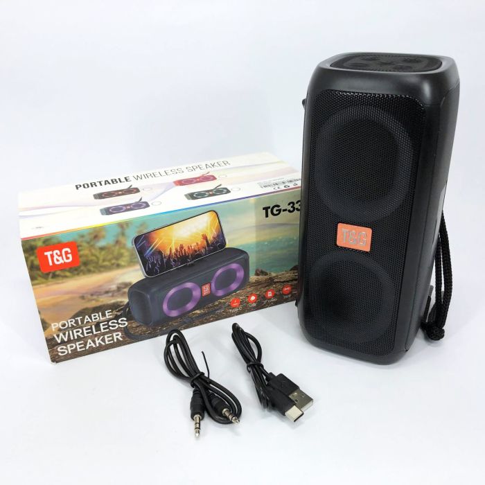 Портативная колонка TG333 2x5W с RGB подсветкой, громкая блютуз колонка. Цвет: черный