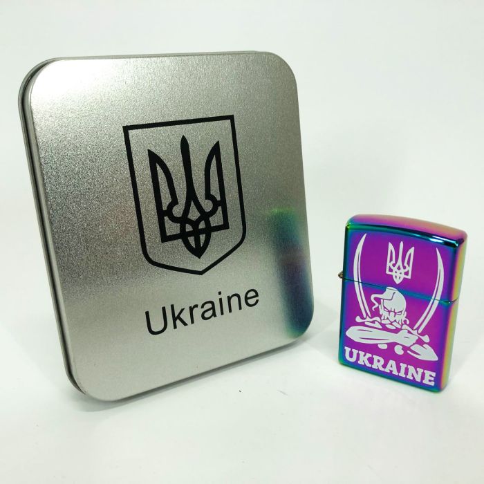 Дуговая электроимпульсная USB зажигалка Украина (металлическая коробка) HL-449. Цвет: хамелеон