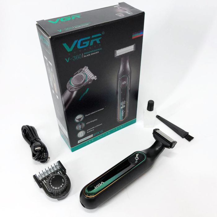 Электробритва VGR V-360 GREEN, Беспроводная электробритва, Триммер для усов, Электробритва с насадками