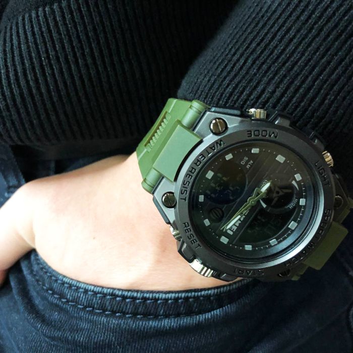 Часы наручные мужские SKMEI 2031AG ARMY GREEN, часы тактические противоударные. Цвет: зеленый
