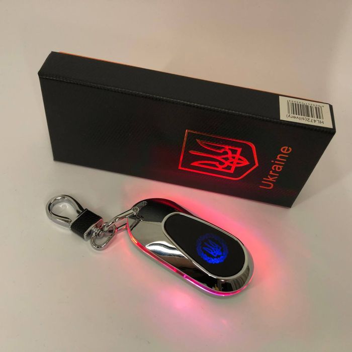 Электрическая зажигалка - брелок Украина с USB-зарядкой и подсветкой HL-472. Цвет: серебро