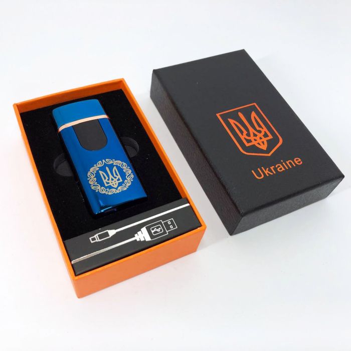 Электрическая и газовая зажигалка Украина с USB-зарядкой HL-435, зажигалки с зарядкой от usb. Цвет: синий