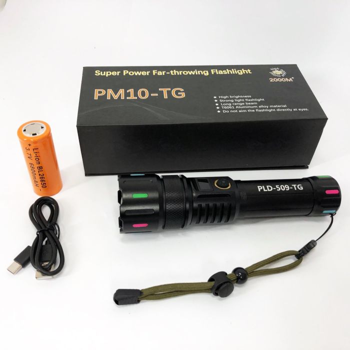 Фонарь ручной аккумуляторный PLD-509 power bank, Фонарик тактический аккумуляторный ручной, яркий фонарик