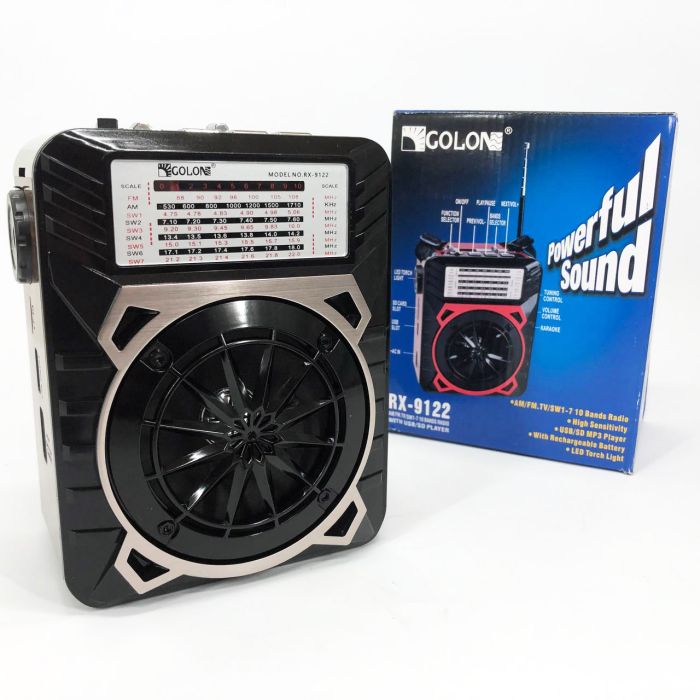 Радиоприемник GOLON RX-9122 портативная колонка всеволновое переносное радио FM фонарь LED. Цвет: коричневый