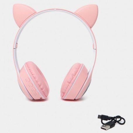 Беспроводные наушники с кошачьими ушками и RGB подсветкой Cat VZV 23M. Цвет: розовый