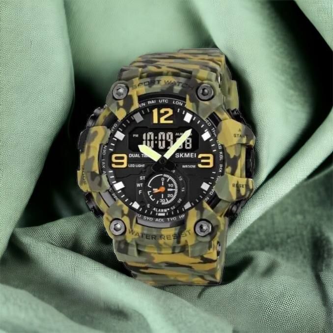 Часы наручные мужские SKMEI 1965CMGN CAMO GREEN, военные мужские наручные часы зеленые. Цвет: камуфляж