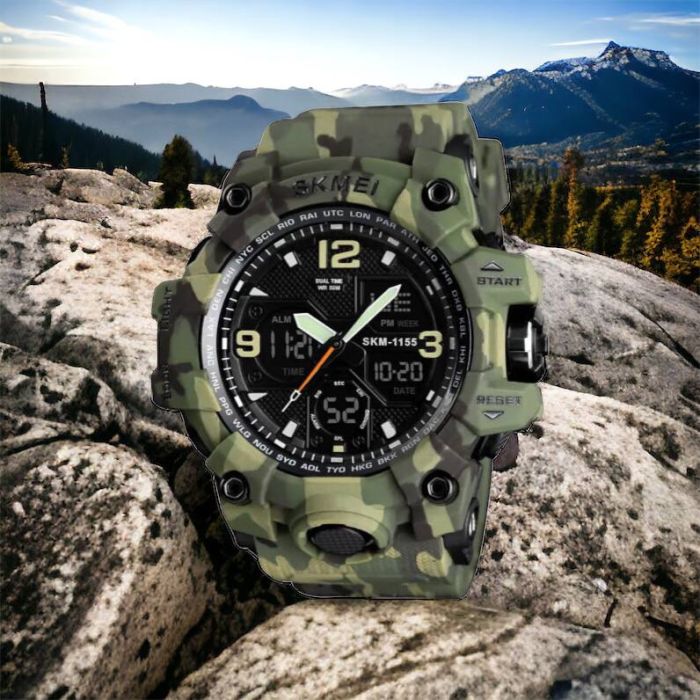 Часы наручные мужские SKMEI 1155BCMGN GREEN CAMO, брендовые мужские часы. Цвет: зеленый камуфляж