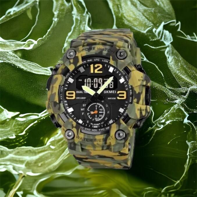 Часы наручные мужские SKMEI 1965CMGN CAMO GREEN, военные мужские наручные часы зеленые. Цвет: камуфляж