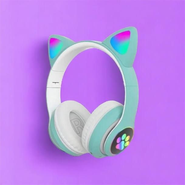 Беспроводные LED наушники с кошачьими ушками CAT STN-28. Цвет: зеленый