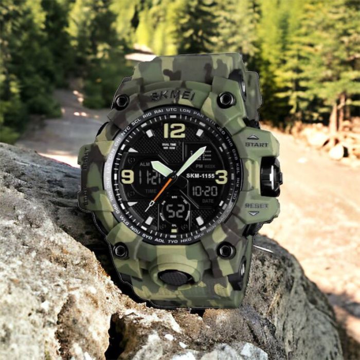 Часы наручные мужские SKMEI 1155BCMGN GREEN CAMO, брендовые мужские часы. Цвет: зеленый камуфляж