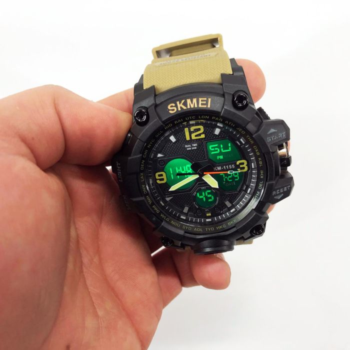 Часы наручные мужские SKMEI 1155BKH KHAKI, водостойкие тактические часы, армейские часы. Цвет: хаки