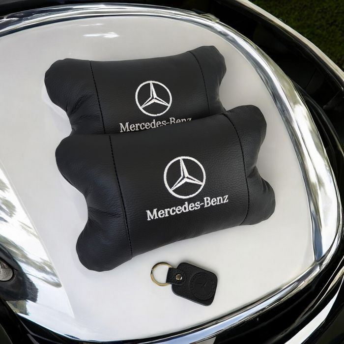 Мерседес 2шт, натуральная кожа, подушки на подголовник для авто с логотипом Mercedes-Benz