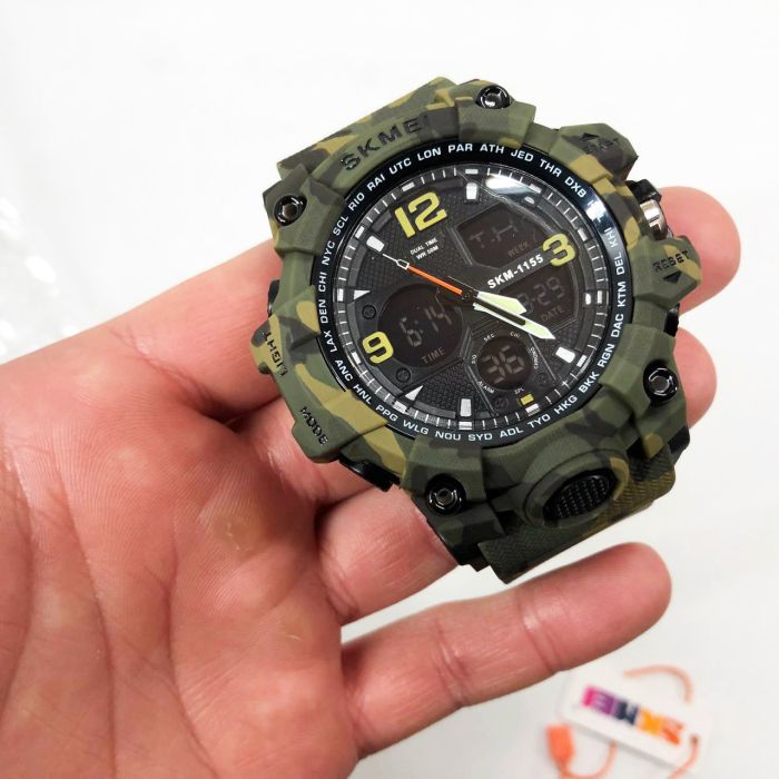 Часы наручные мужские SKMEI 1155BCMGN GREEN CAMO, брендовые мужские часы. Цвет: зеленый камуфляж