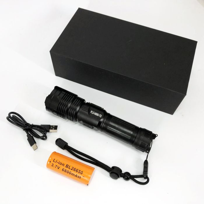 Ручной фонарик PLD-6606 White Laser LED PM50-TG, работает от аккумулятора, сверхмощный фонарик