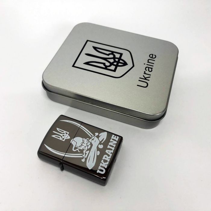 Дуговая электроимпульсная USB зажигалка Украина (металлическая коробка) HL-449. Цвет: черный