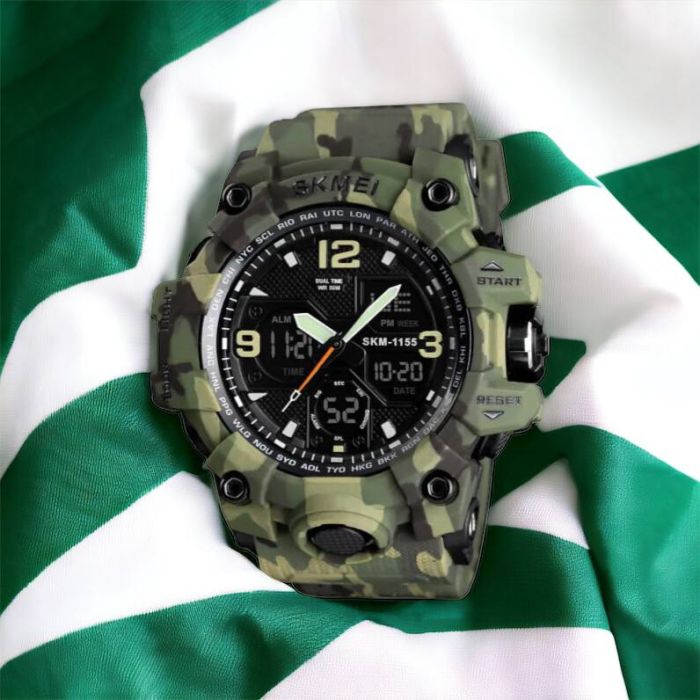 Часы наручные мужские SKMEI 1155BCMGN GREEN CAMO, брендовые мужские часы. Цвет: зеленый камуфляж