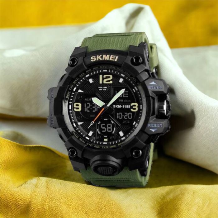 Часы наручные мужские SKMEI 1155BAG, часы тактические противоударны, армейские часы. Цвет: зеленый