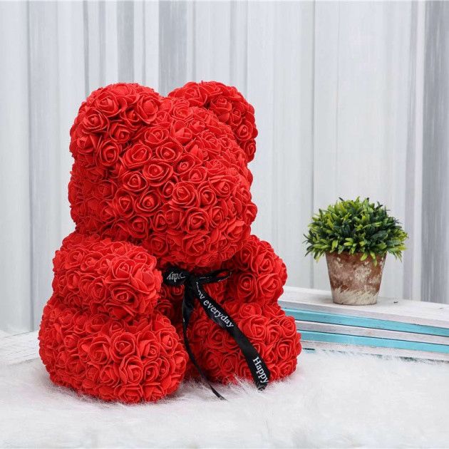 Лучший подарок: мишка из искусственных 3D роз 25 см. Цвет: красный