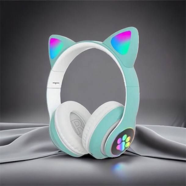 Беспроводные LED наушники с кошачьими ушками CAT STN-28. Цвет: зеленый