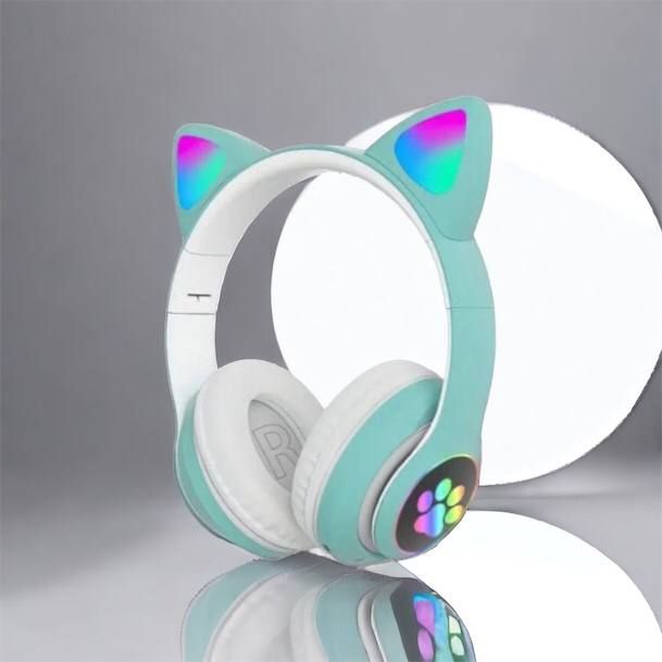 Беспроводные LED наушники с кошачьими ушками CAT STN-28. Цвет: зеленый